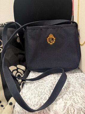 Vintage Ralph Lauren Crossbody Bag with Gold Crest EUC